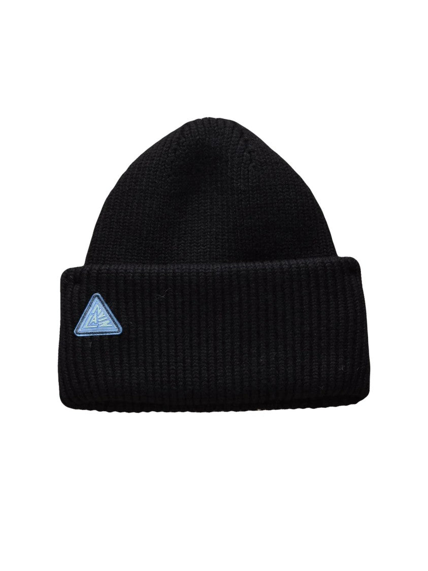 Lanvin Ribbed Knit Beanie With Folded Cuff And Triangular Patch Detail