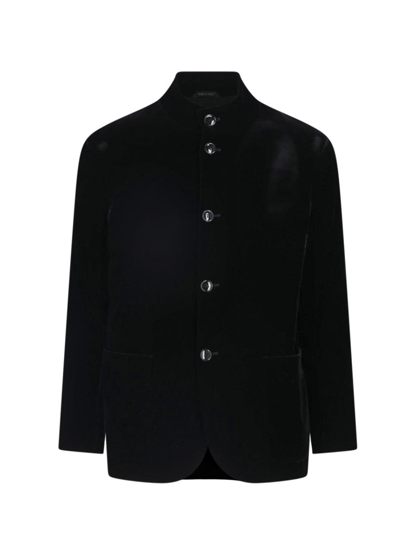 Giorgio Armani Black Stand Collar Viscose-Blend Velvet Jacket