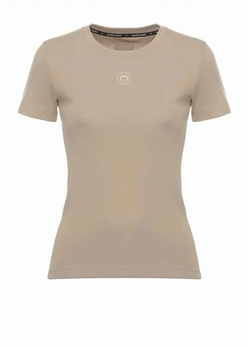 Marine Serre Fitted Short-Sleeve Jersey Top With Crescent Moon Logo