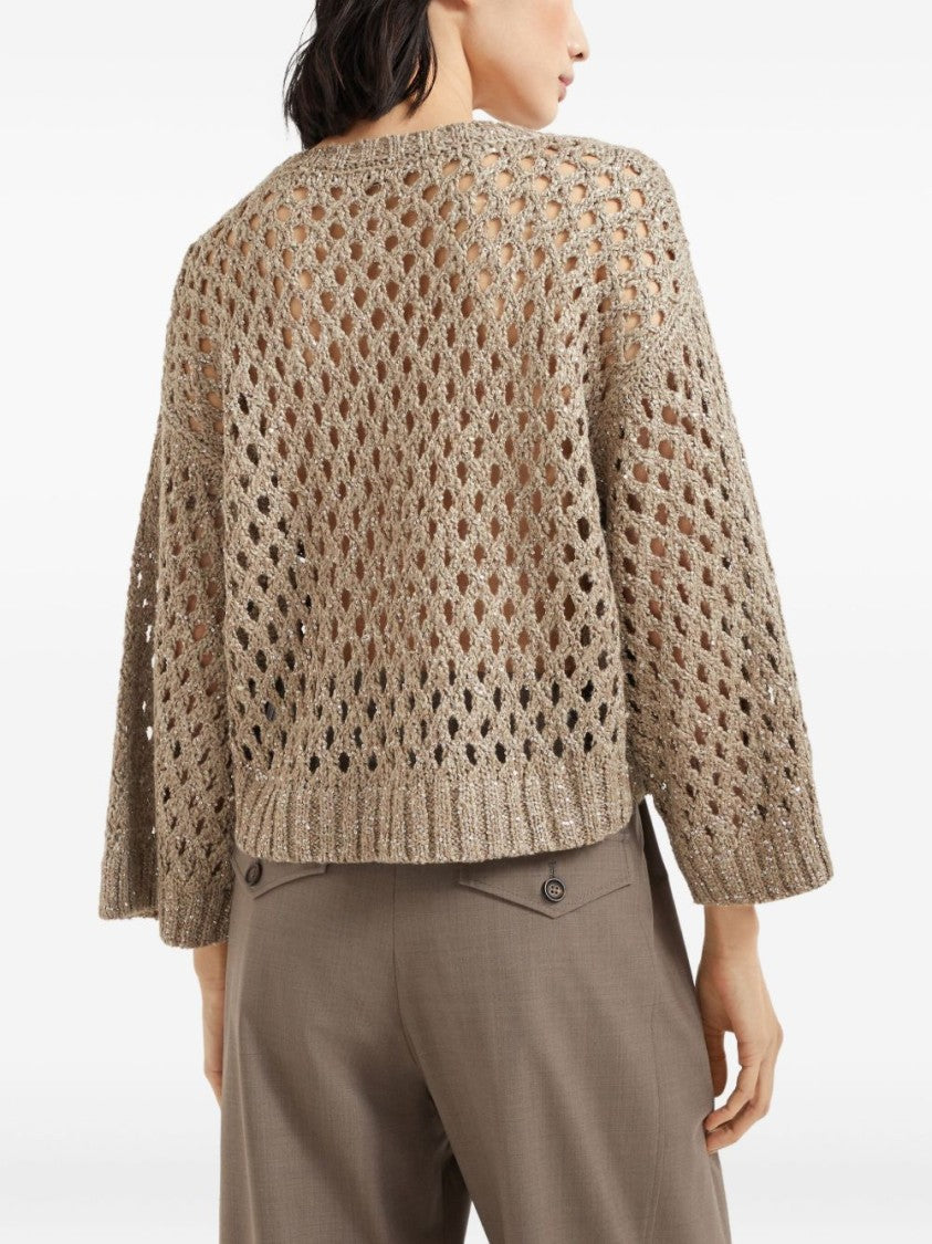 Brunello Cucinelli Open-Knit Cropped Sweater With Boxy Silhouette