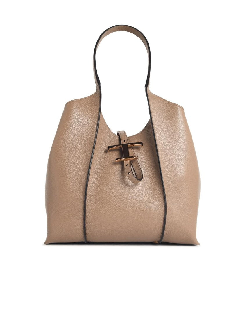 Tod's Small Beige Leather 'T Timeless' Shopping Bag