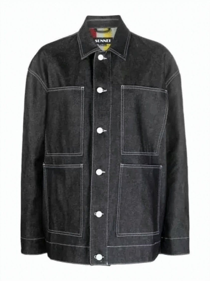 Sunnei Structured Denim Shirt Jacket With Contrasting Stitching