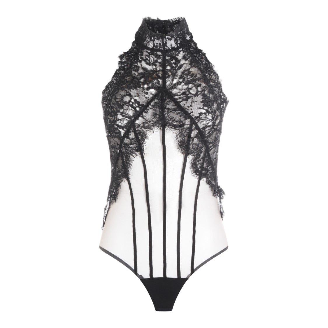 Nissa Sheer Bodysuit With Intricate Lace Detailing