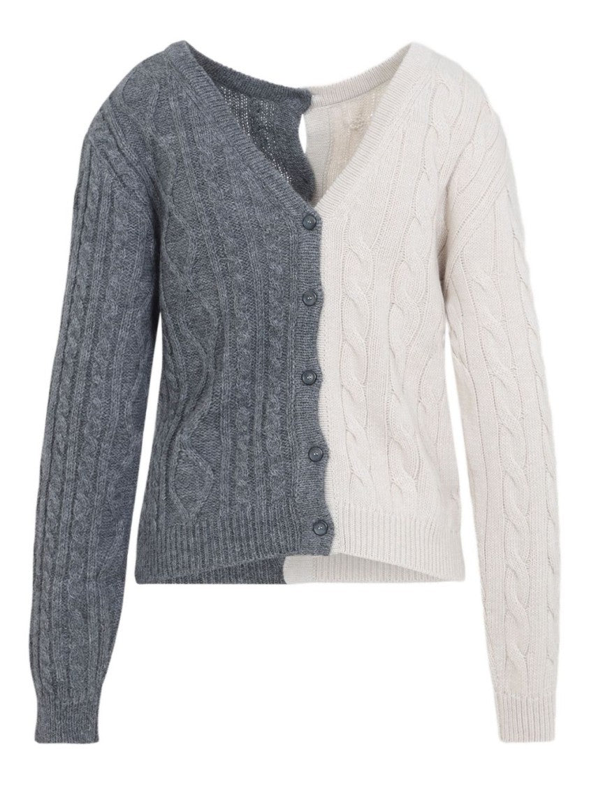 Moschino Two-Tone Off-White And Grey Cable Knit Sweater