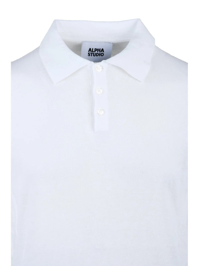 Alpha Studio White Cotton Knit Polo