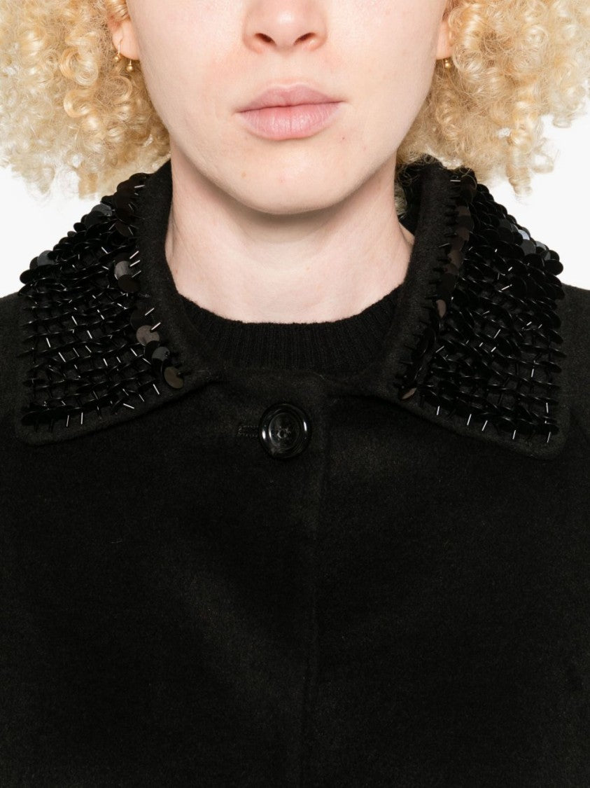 Liu Jo Short Black Coat With Bead Embellishments