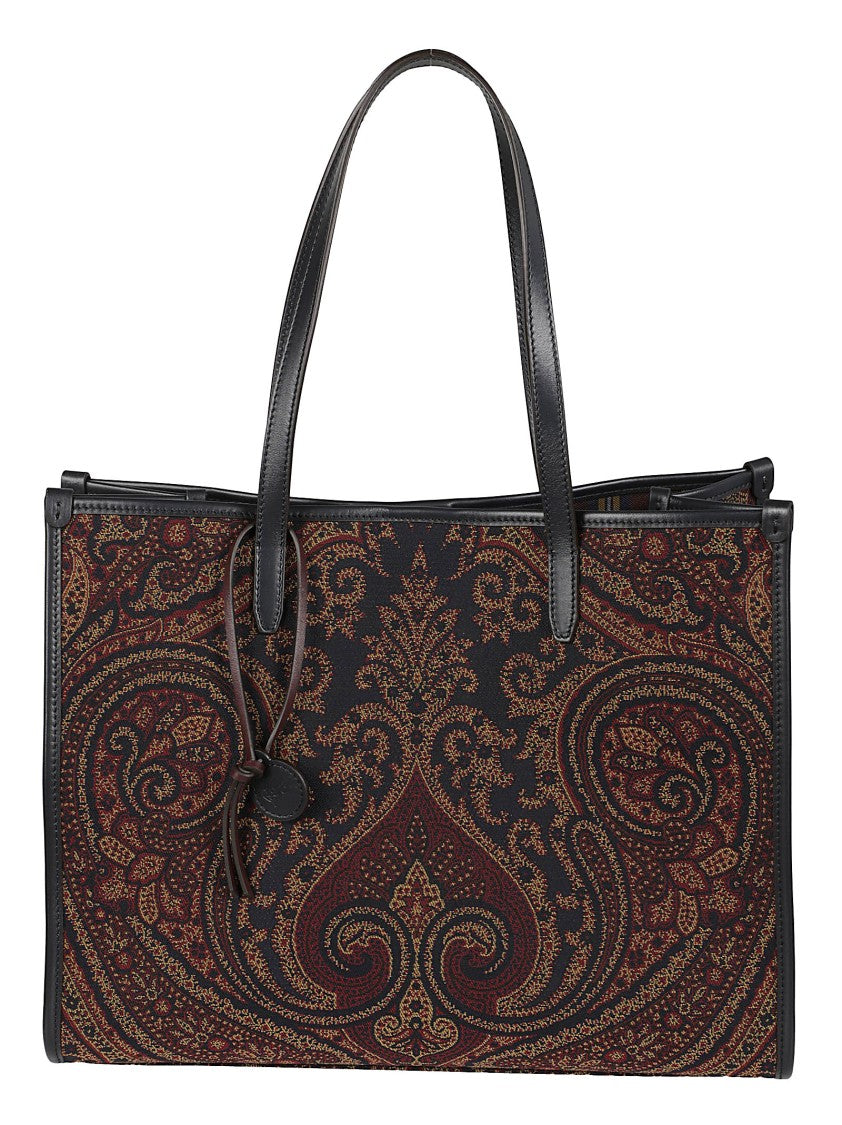 Etro Large Jacquard Tote Bag With Structured Leather Accents