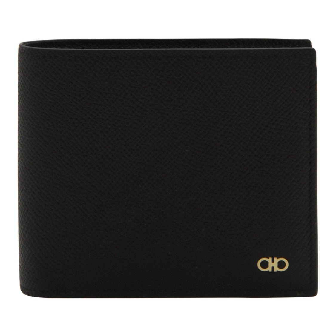 Ferragamo Textured Black Bifold Wallet With Subtle Gold Emblem