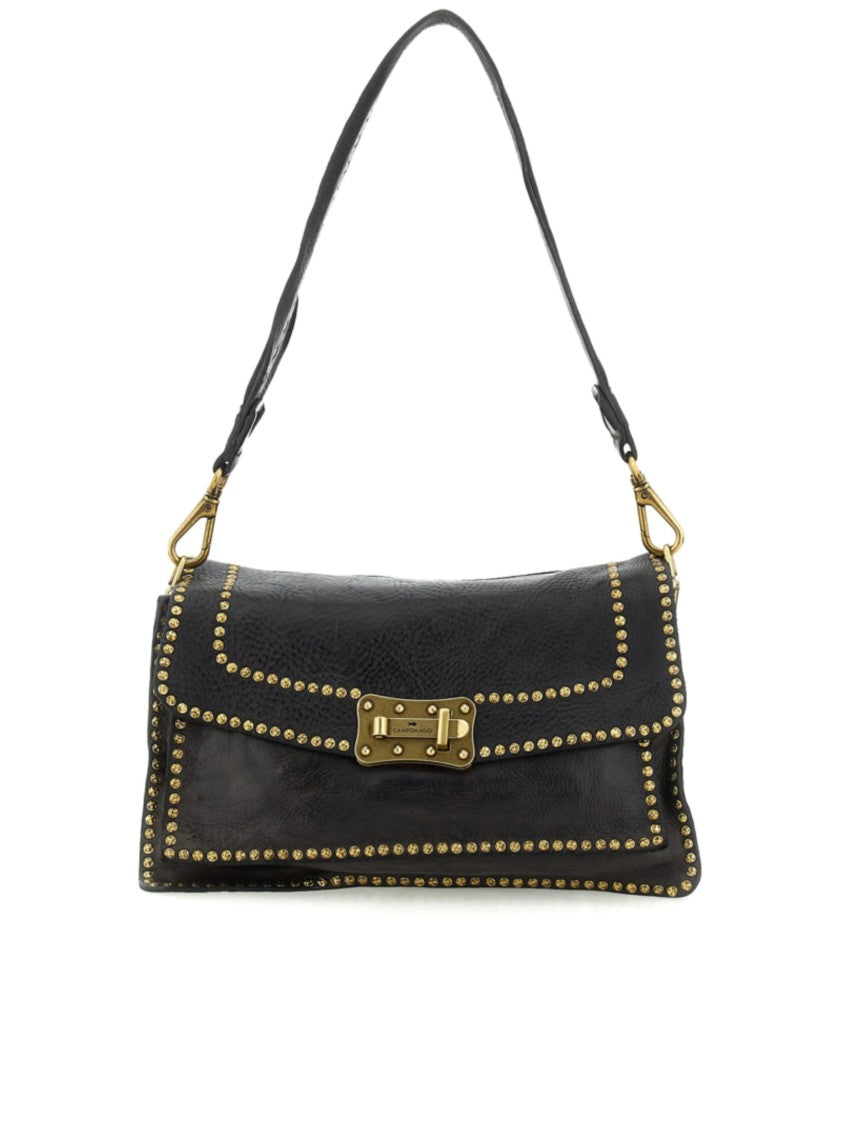 Campomaggi Rectangular Handbag With Studded Flap Closure And Accordion Profile