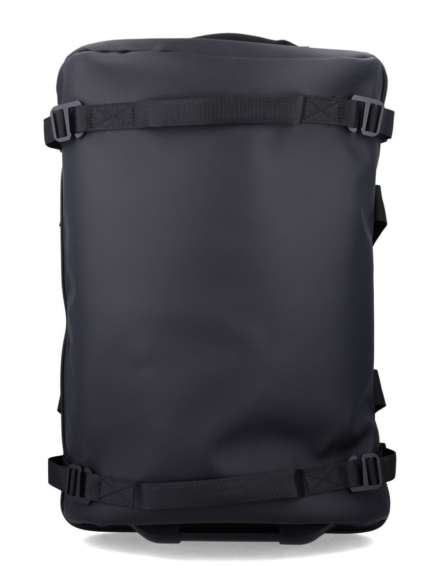 Rains Boxy Black Duffle Bag With Adjustable Straps And Wheels
