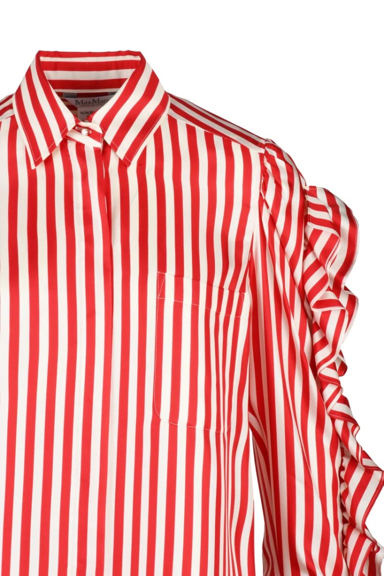 Max Mara Red White Manna Ruffled Silk Shirt
