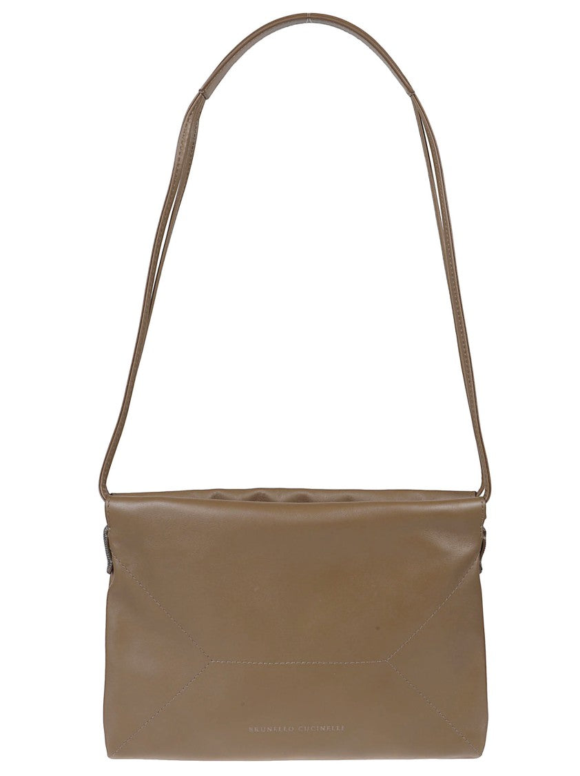 Brunello Cucinelli Rectangular Leather Bag With Drawstring Closure