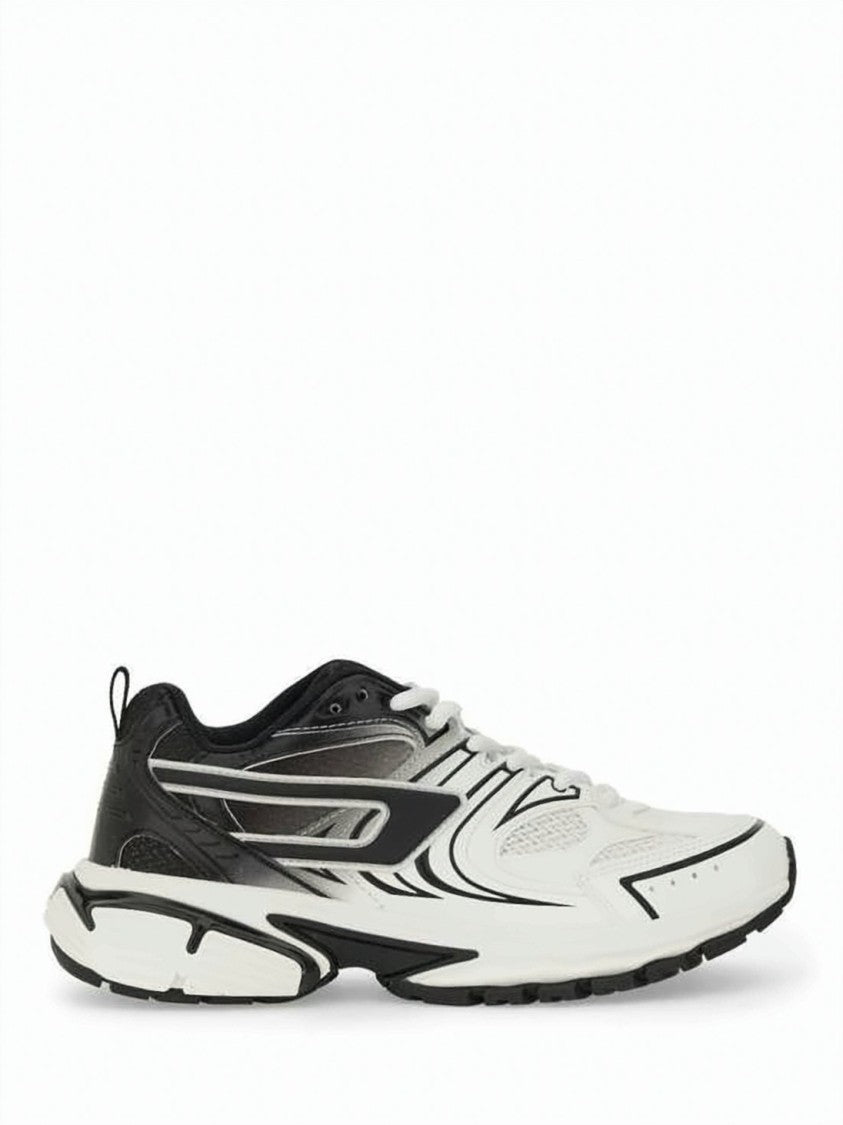 Diesel Dynamic White And Black Sneakers With Mesh Panels