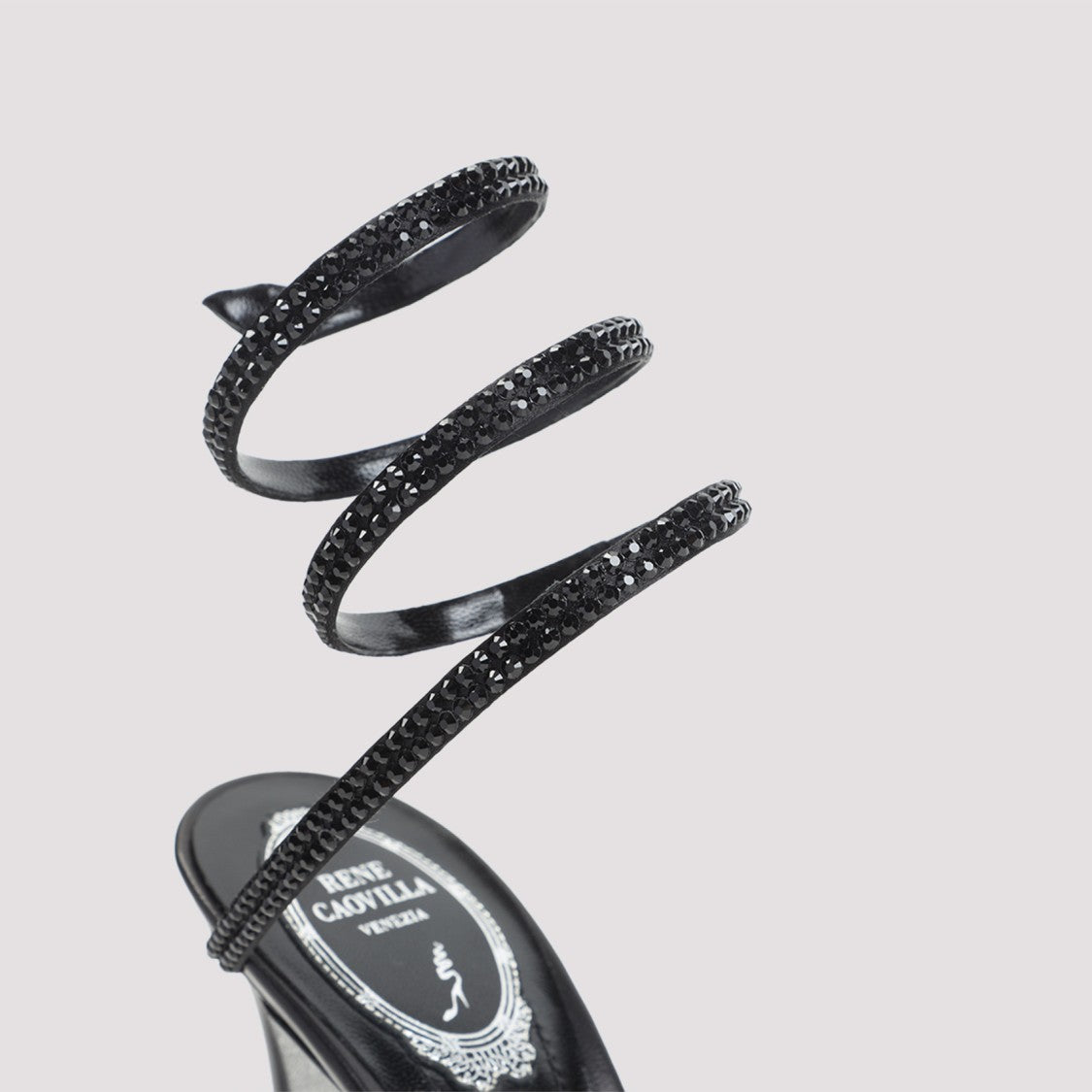 René Caovilla Black Satin Cleo Crystal Sandals