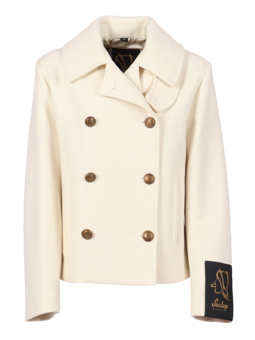 Sealup Teodora Peacoat In White Wool Blend