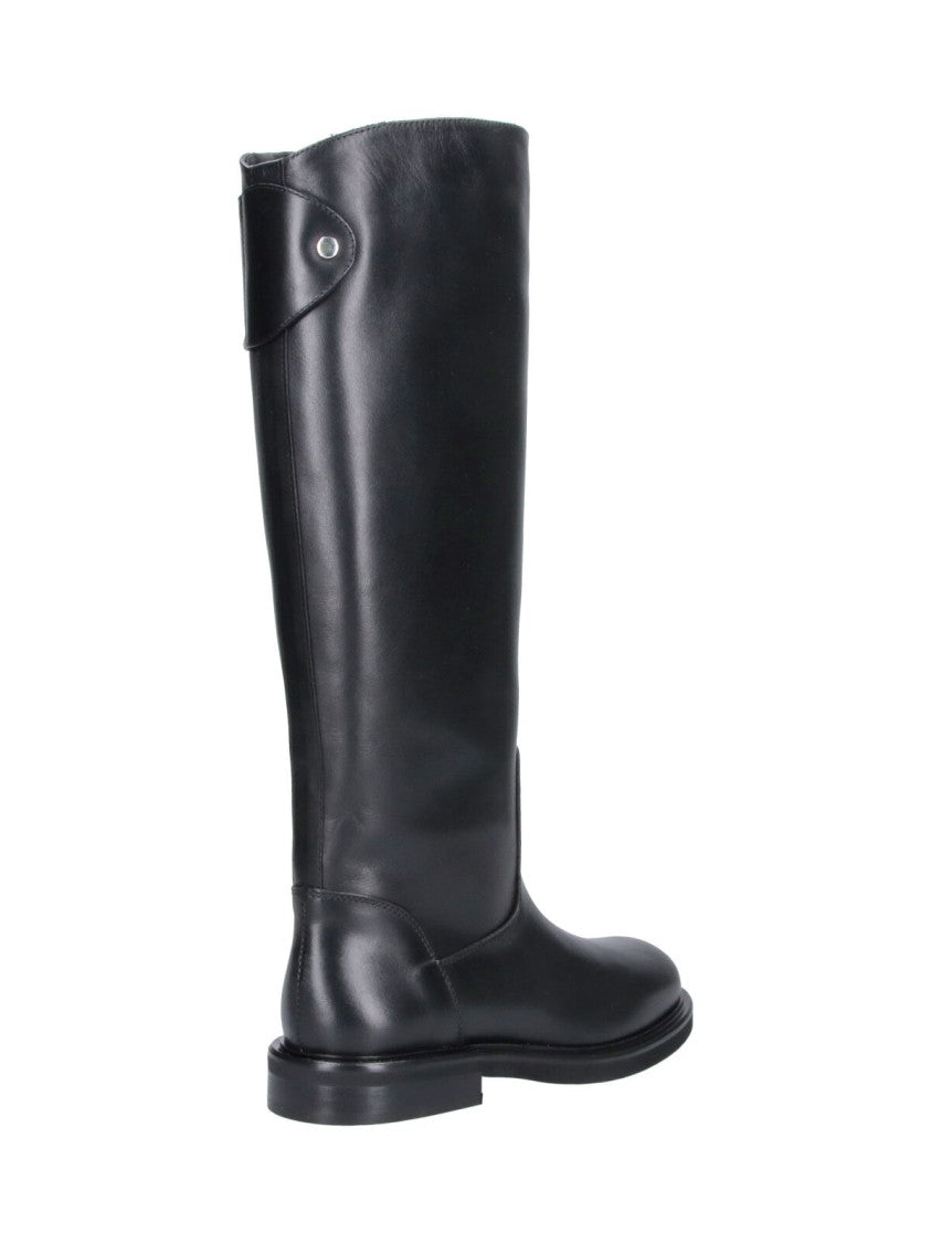 Poeve Black Eva Rounded-Toe Leather Boots