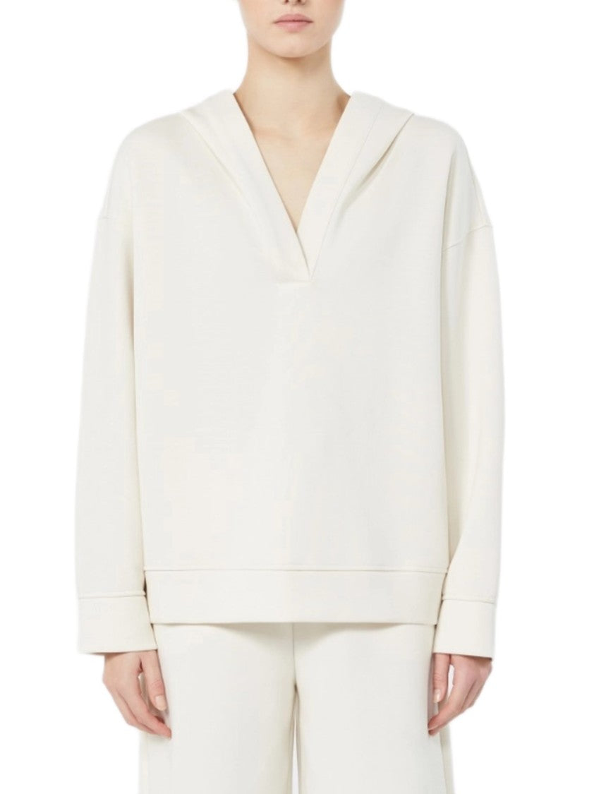 Max Mara Relaxed Fit V-Neck Sweatshirt With Hood And Ribbed Details