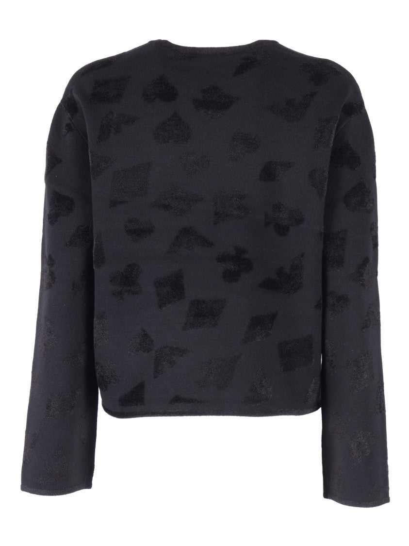 Emporio Armani Cropped Textured Knit Sweater With Abstract Patterns