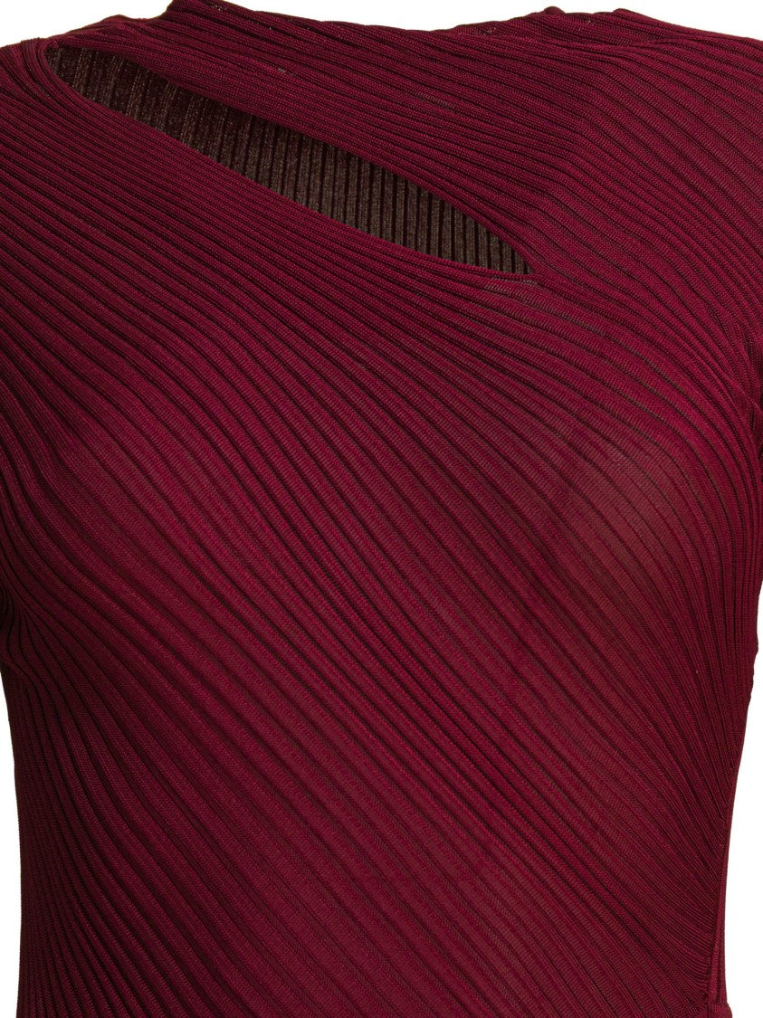 Self-Portrait Bordeaux Rib Knit Midi Dress