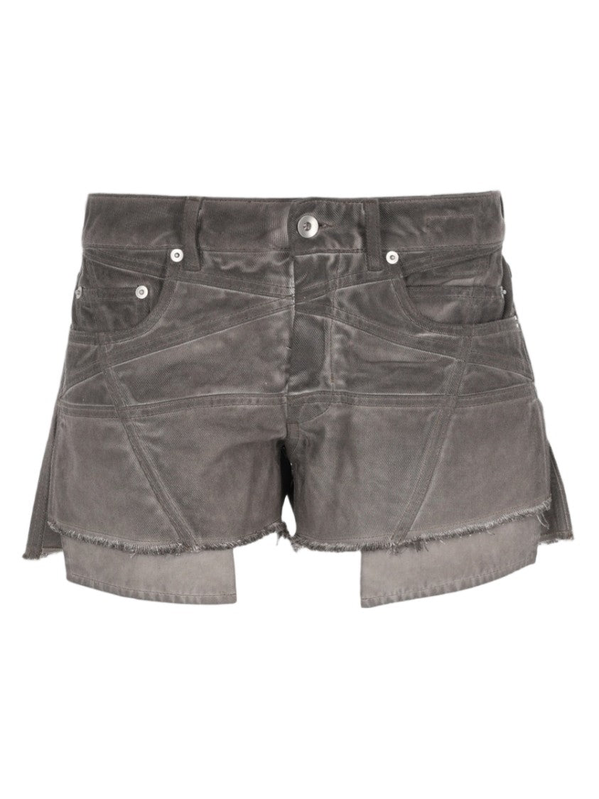 Drkshdw By Rick Owens Charcoal Low-Rise Frayed Hems Cotton Shorts