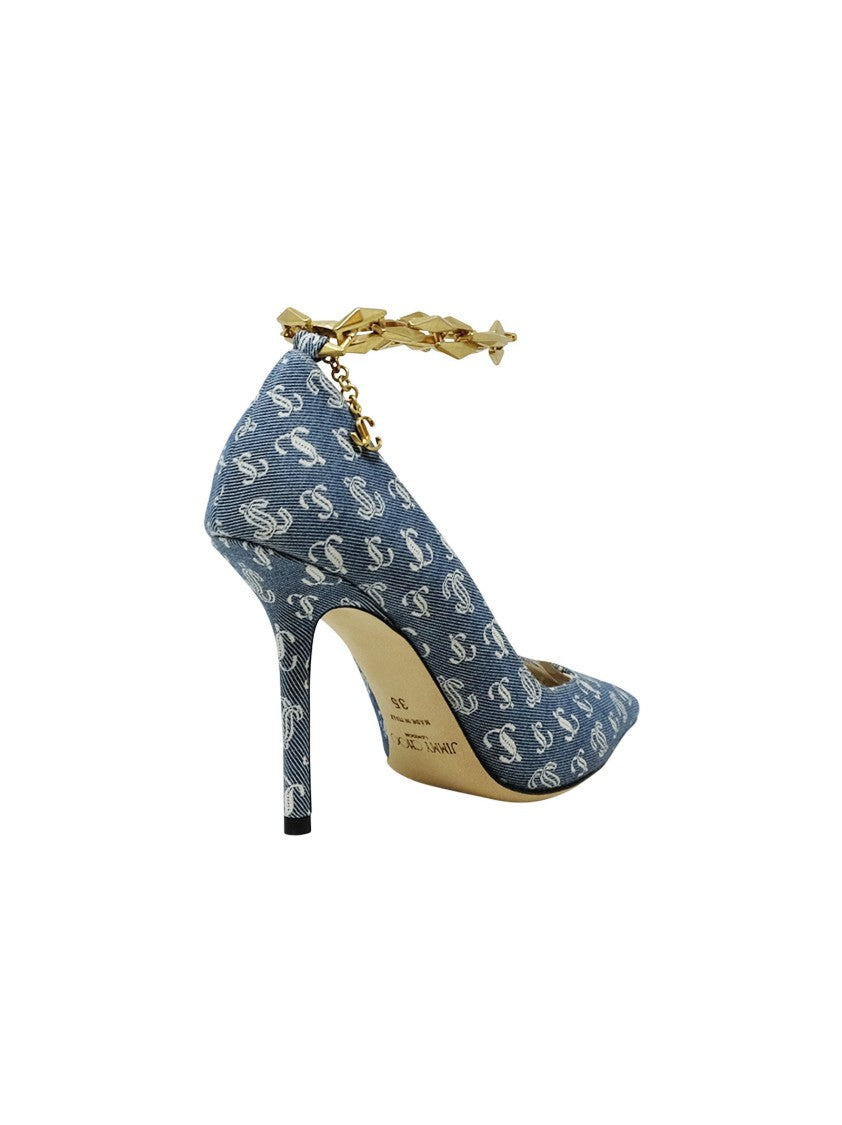 Jimmy Choo Denim Fabric Diamond Talura Pumps