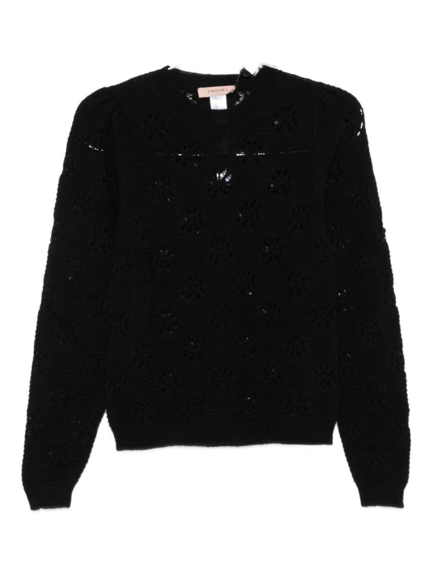 Twin-Set Black Sweater With Floral Openwork Detailing