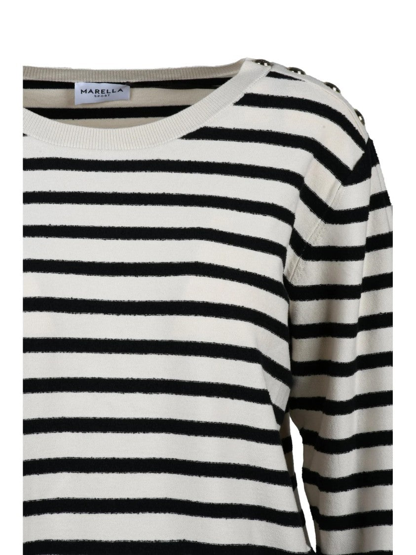 Marella Sport Striped Knit Sweater With Button Detail And Ribbed Finish