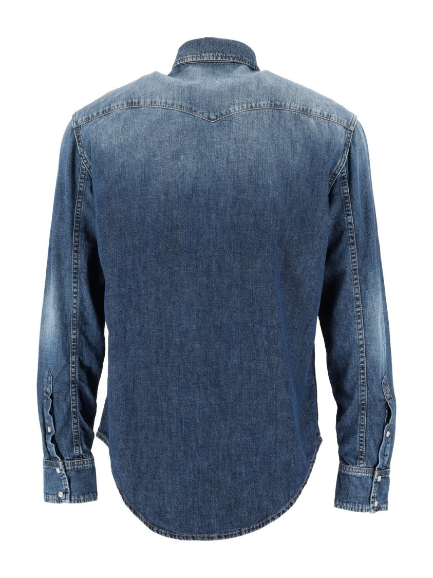 Dondup Denim Shirt With Classic Collar And Faded Wash