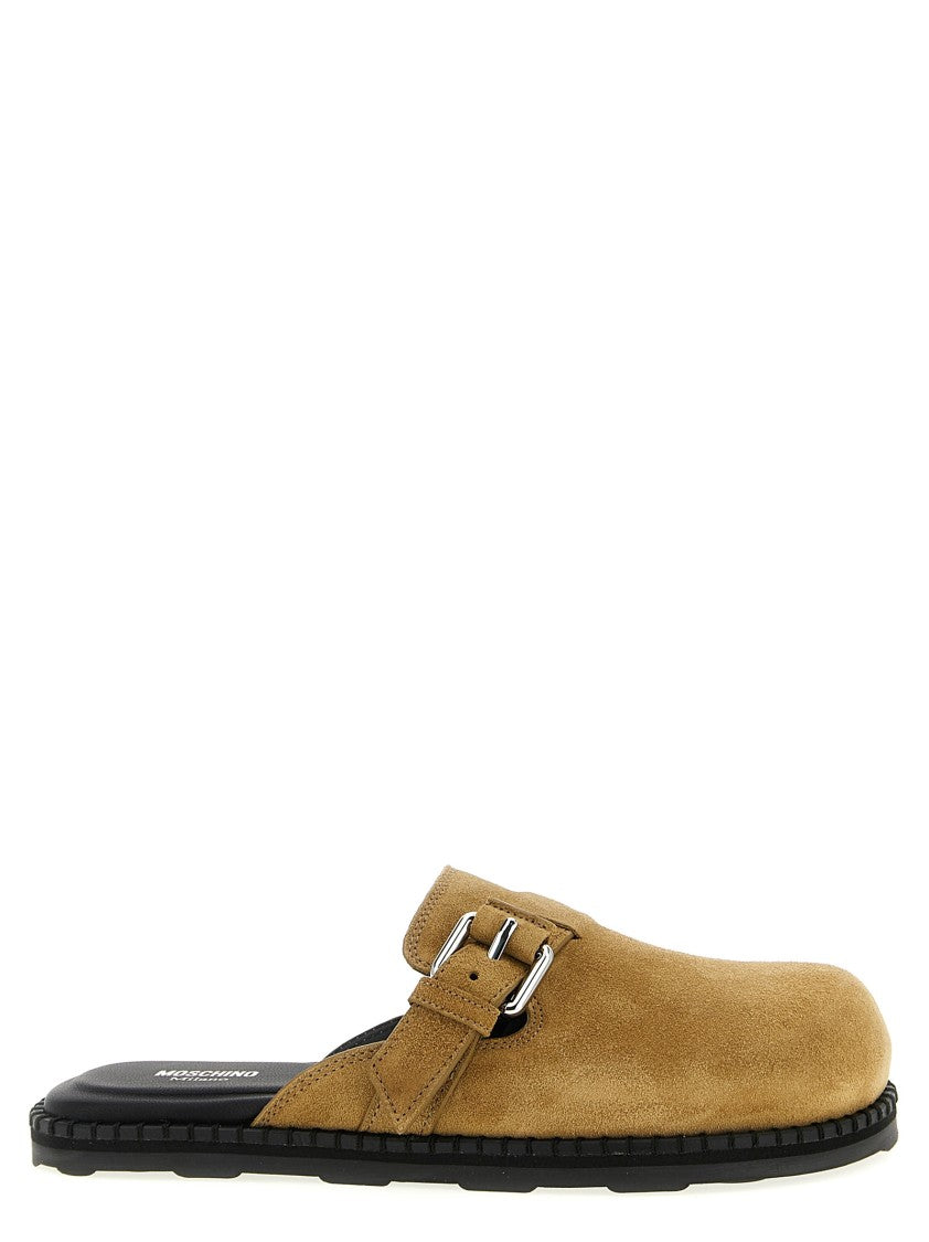 Moschino Brown Suede Sabots With Adjustable Buckle