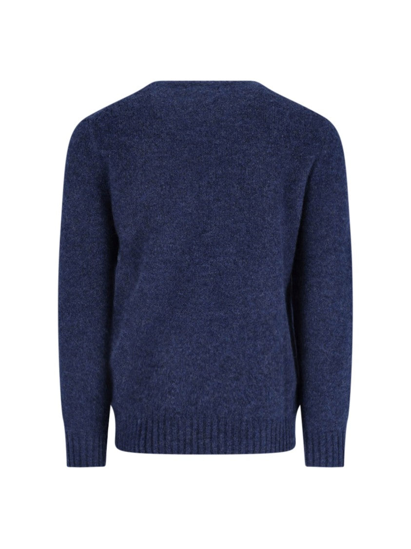 Polo Ralph Lauren Crewneck Blue Wool-Blend Sweater With Jacquard Logo
