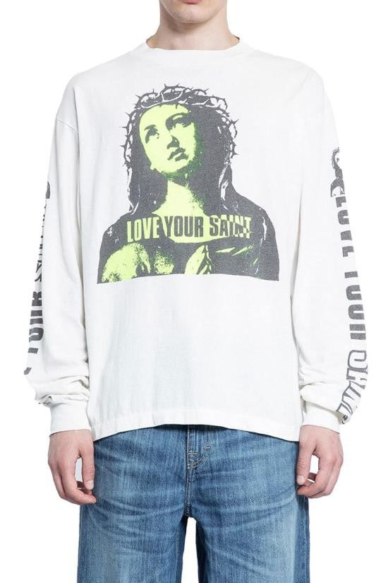 Saint Mxxxxxx Long-Sleeve Graphic Print T-Shirt With Religious Motif