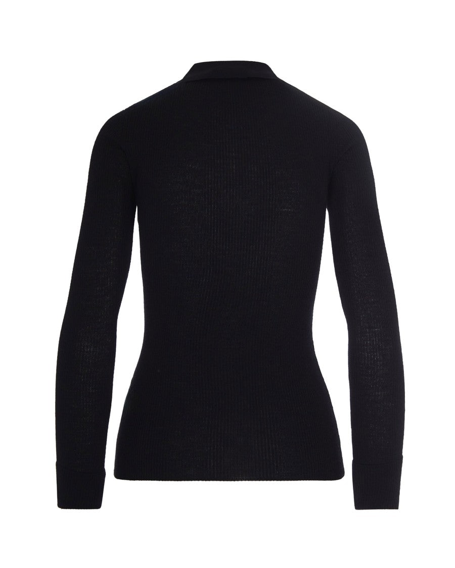 Elisabetta Franchi Black Knit Polo With Lettering Detail