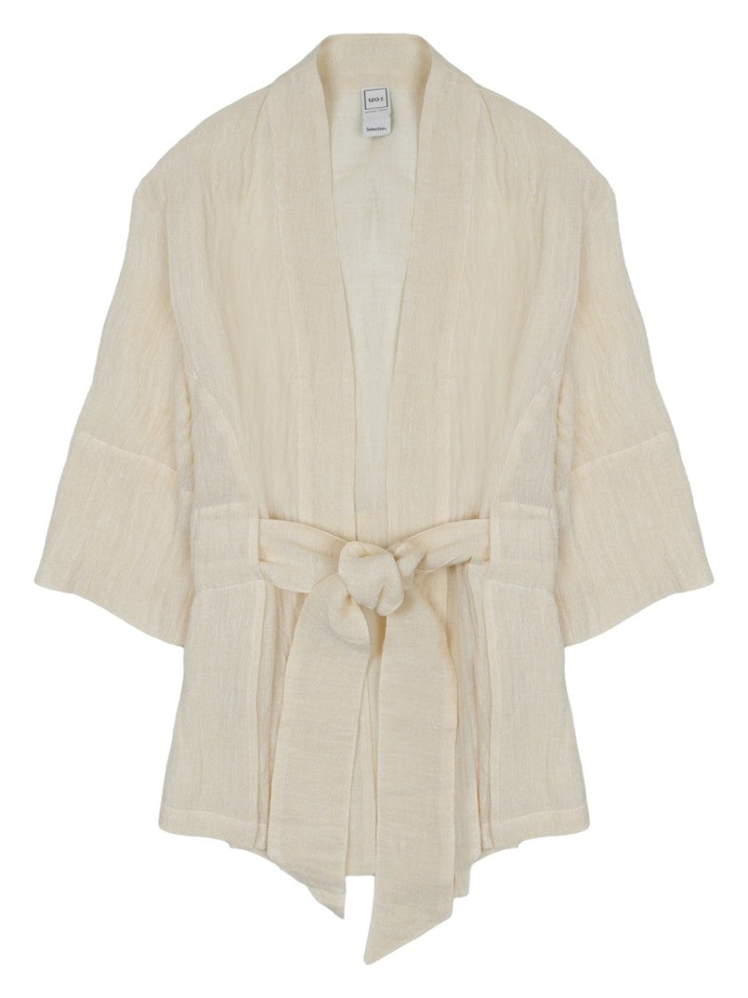 120% Lino Linen Blend Belted Kimono Jacket