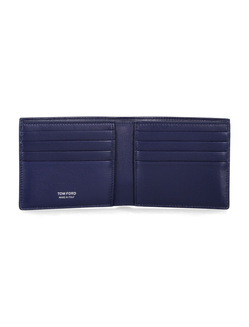 Tom Ford Blue Croc-Effect Leather Bi-Fold Wallet