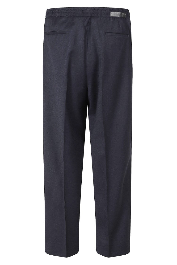Briglia Blue Elastic Waistband Virgin Wool-Blend Straight-Leg Pants