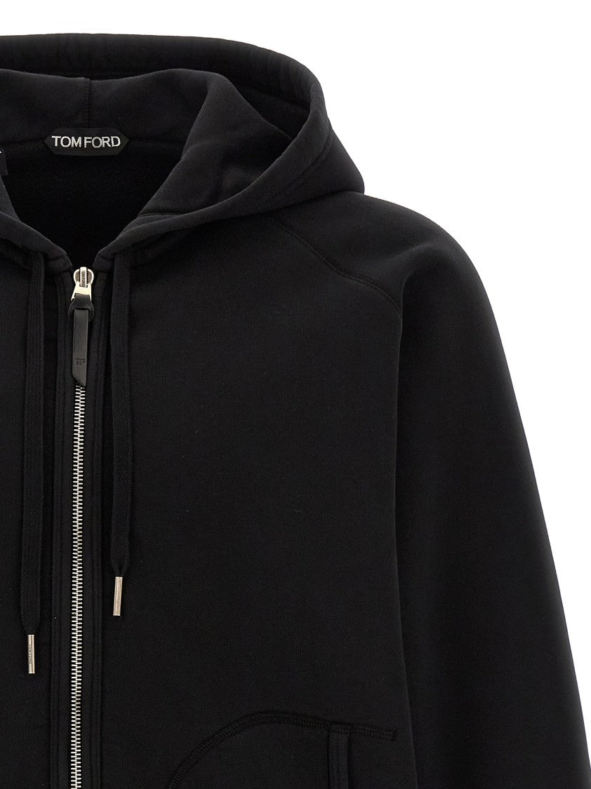 Tom Ford Black Cotton Hoodie With Zip Closure