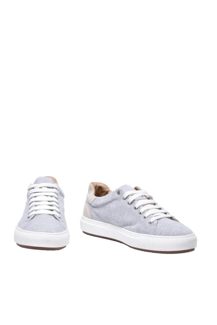 Eleventy Light Grey Fabric-Leather Rubber-Sole Sneakers