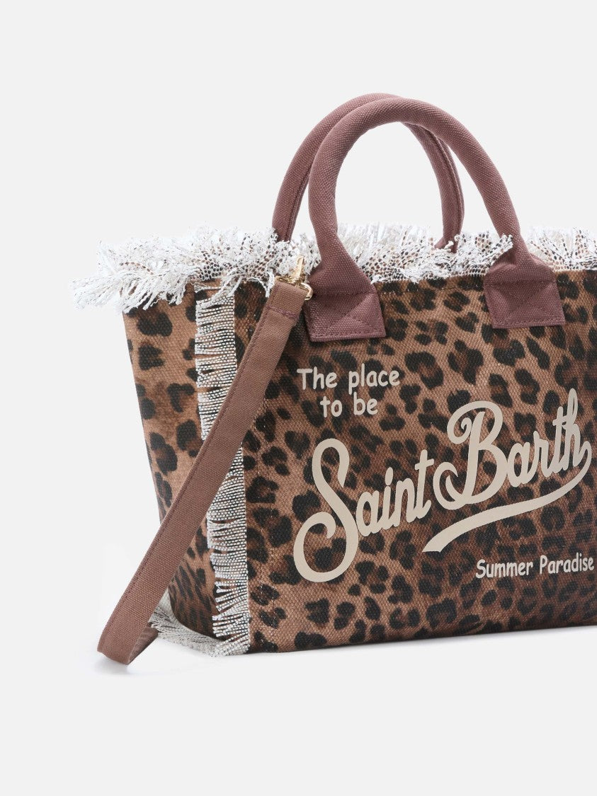 Mc2 Saint Barth Medium Leopard Print Tote Bag With Fringed Edges