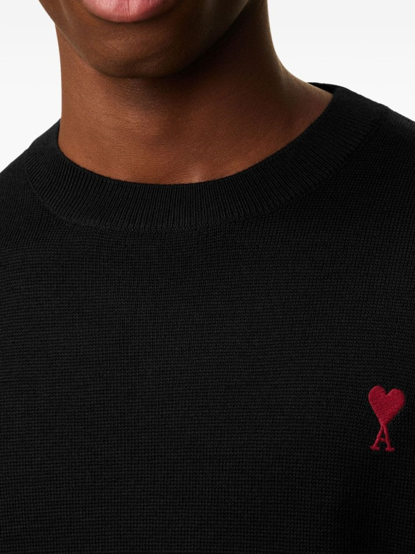 Ami Paris Silk And Nylon Knit Sweater With Heart Logo