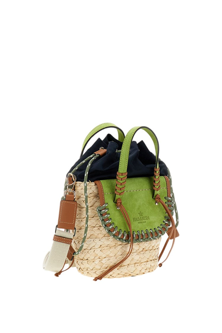 Cuba Lab Woven Raffia Bucket Bag With Suede Inserts