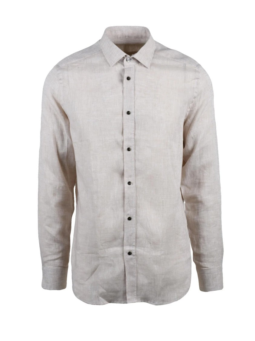 Deuxieme Beige Linen Men Shirt