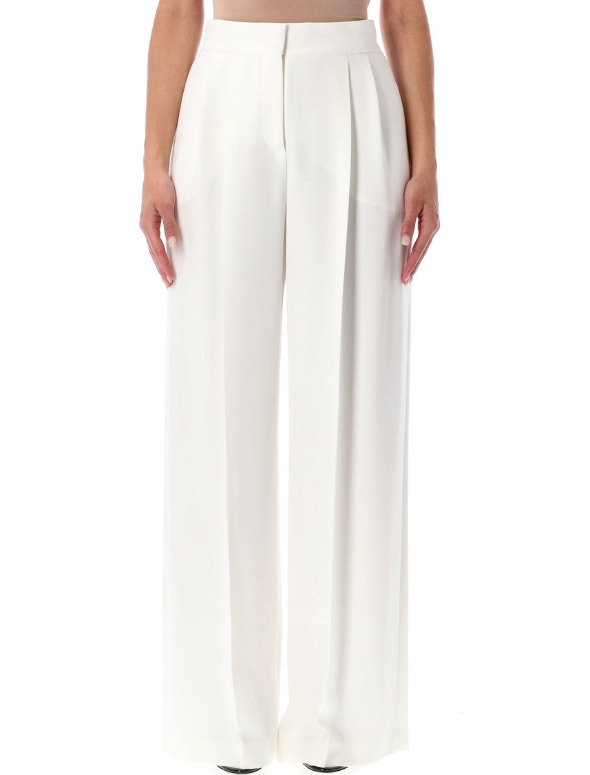Alberta Ferretti White Wide-Leg Pleated Trousers