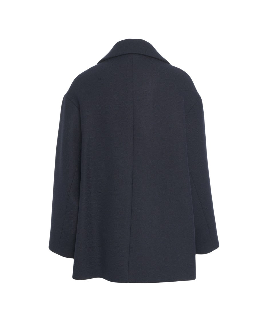 Ottod'ame Double-Breasted Blue Peacoat With Relaxed Fit