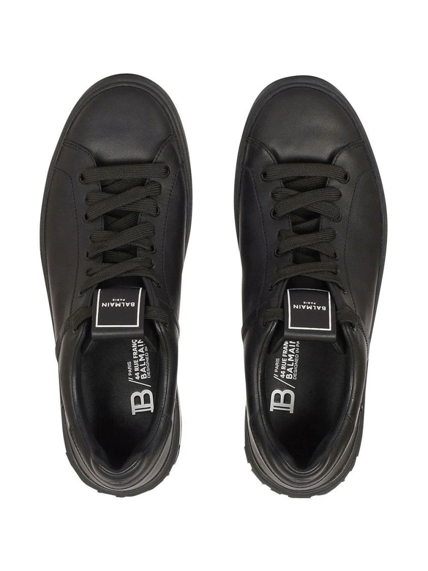 Balmain Black B Court Calfskin Low-Top Sneakers