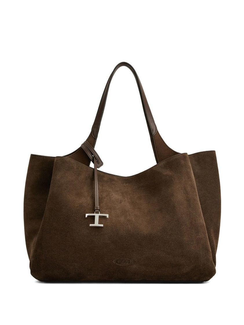 Tod's Spacious Brown Suede Tote Bag With Leather Accents
