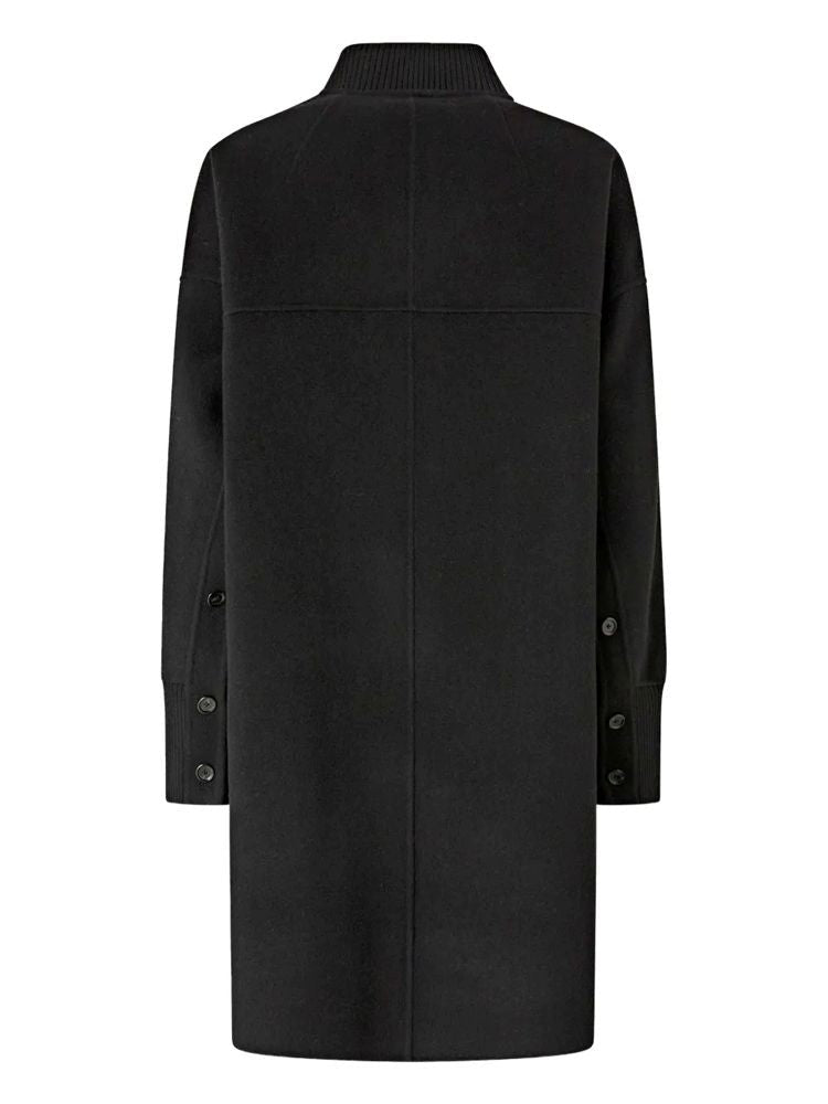 Pinko Minimalist Black Certosa Coat With Ribbed Details
