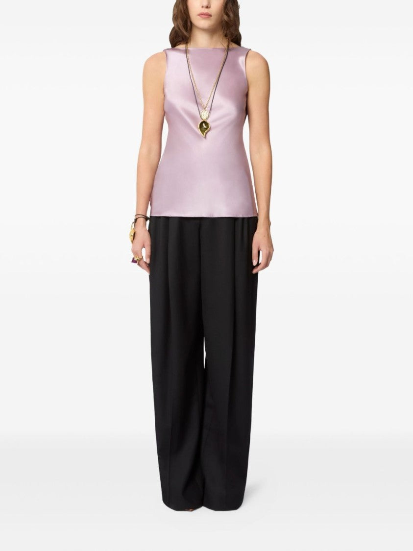 Nina Ricci Pink Draped Halterneck Silk Satin Top