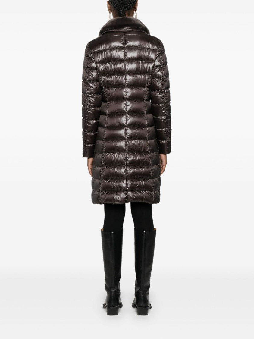 Herno Quilted Long Down Jacket With Plush Collar