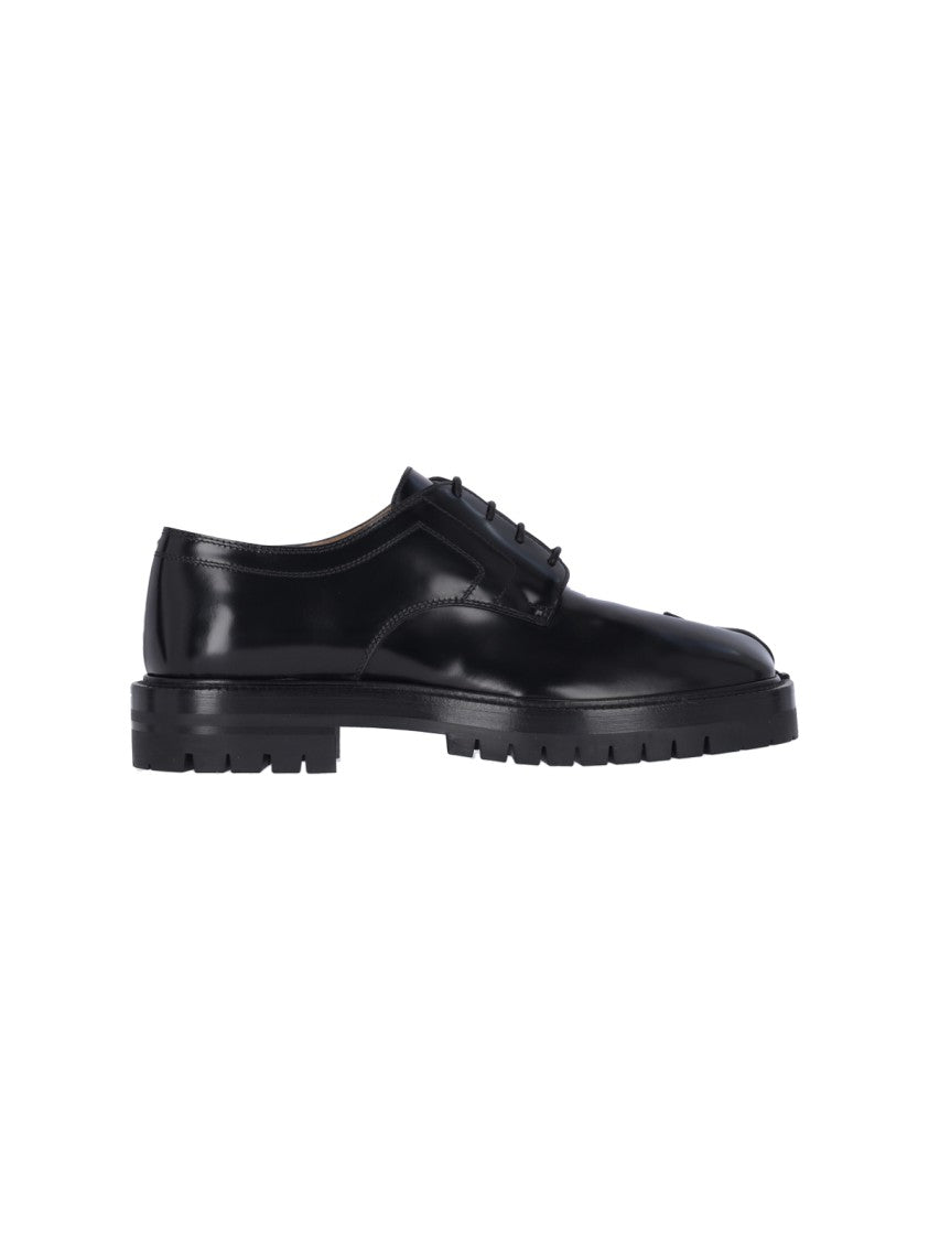 Maison Margiela Black Brushed Leather Tabi Derby Shoes