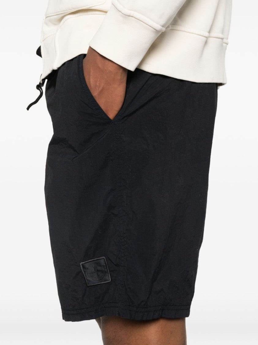 Stone Island Relaxed Fit Blue Shorts With Adjustable Waistband And Functional Pockets